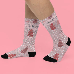 Chaussette Arbre de Noël rose personnalisé