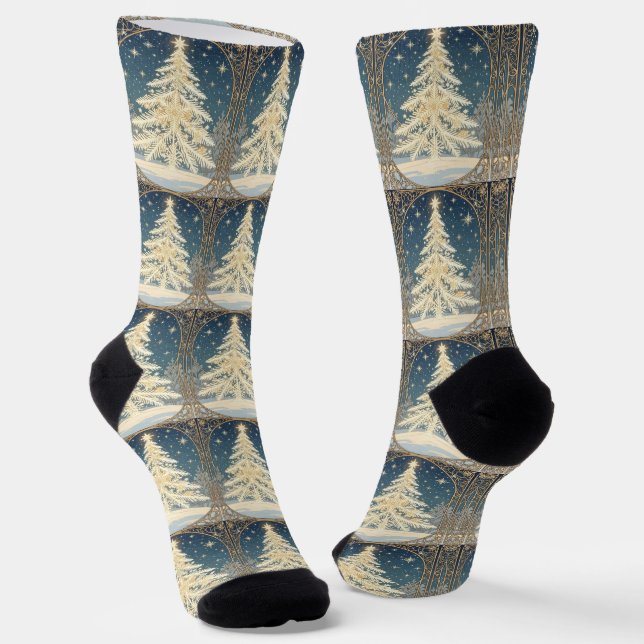 Chaussette Arbre de Noël Yule Flocons de Neige Branches Art N (Angulaire)