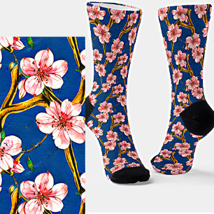 Chaussette Arbre rose peint en fleurs sur branche dans le cie