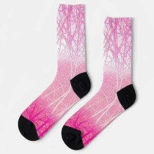 Chaussette Arbres brumeux givrés en pêche et rose