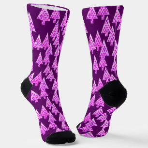 Chaussette Arbres de Noël Fleurs Modernes, Améthyste Violet