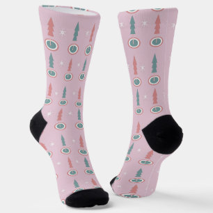 Chaussette Arbres de Noël Flocons Rose Vert Motif