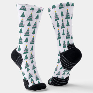 Chaussette Arbres de Noël Gribouillis Rose Vert Gribouillis