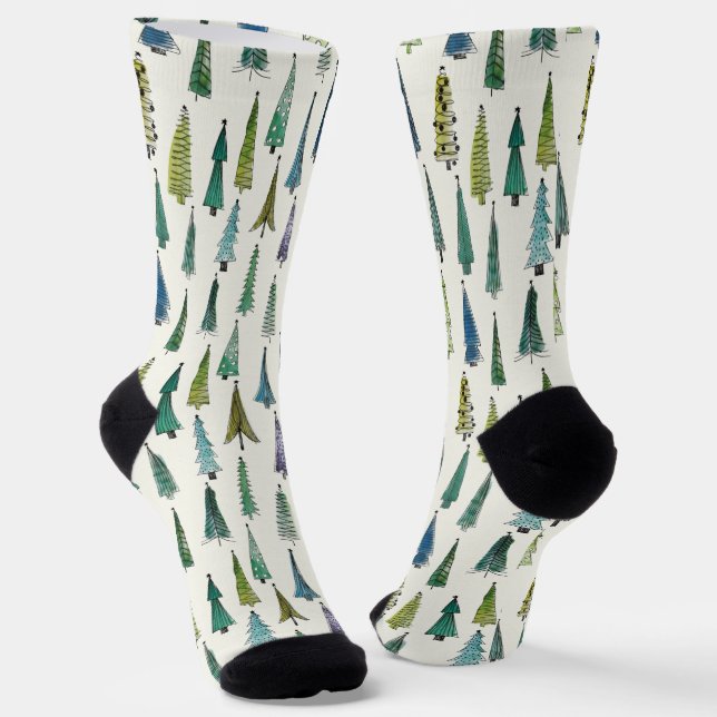 Chaussette Arbres de Noël modernes motif illustré (Angulaire)