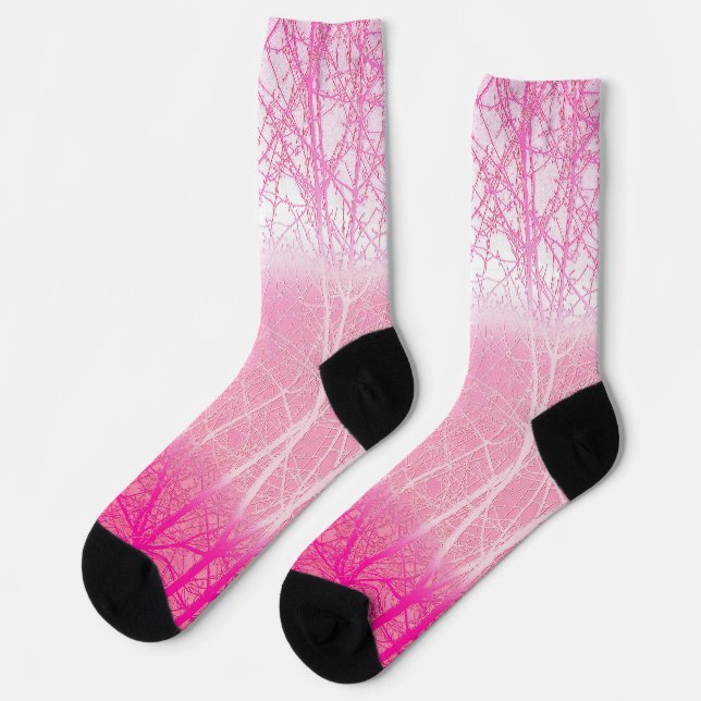Chaussette Arbres glacés bruns en rose et rose (Gauche)