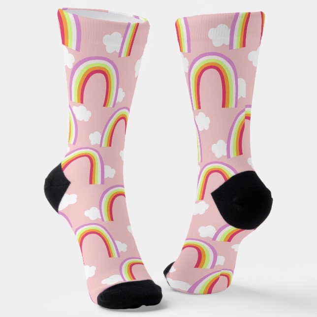 Chaussette Arc-en-ciel avec rose nuage (Angulaire)