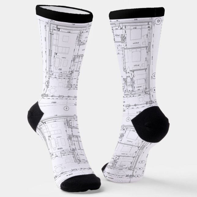 Chaussette Architectural Blueprint Pattern Unisex Socks (Angulaire)