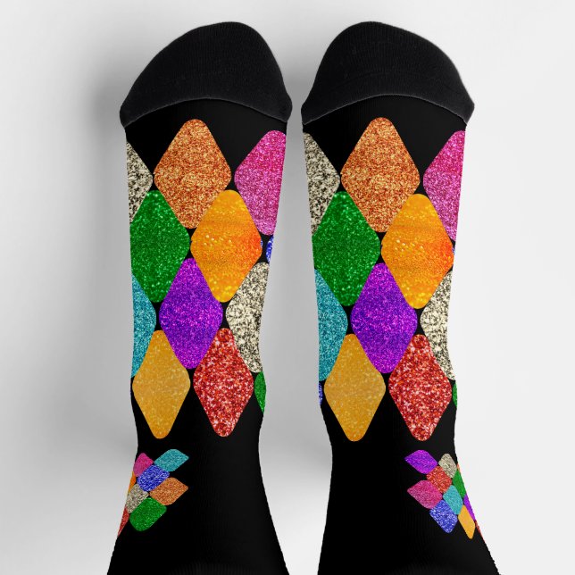 Chaussette Arlequin Motif moderne Sparkly Mardi Gras (Haut)