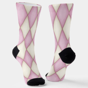 Chaussette Arlequin rose et crème Diamond Check Motif Amusant