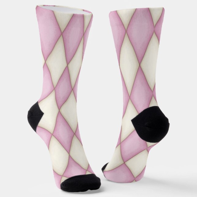 Chaussette Arlequin rose et crème Diamond Check Motif Amusant (Angulaire)