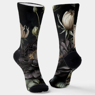 Chaussette Arrangement gothique Rose Fleur noire