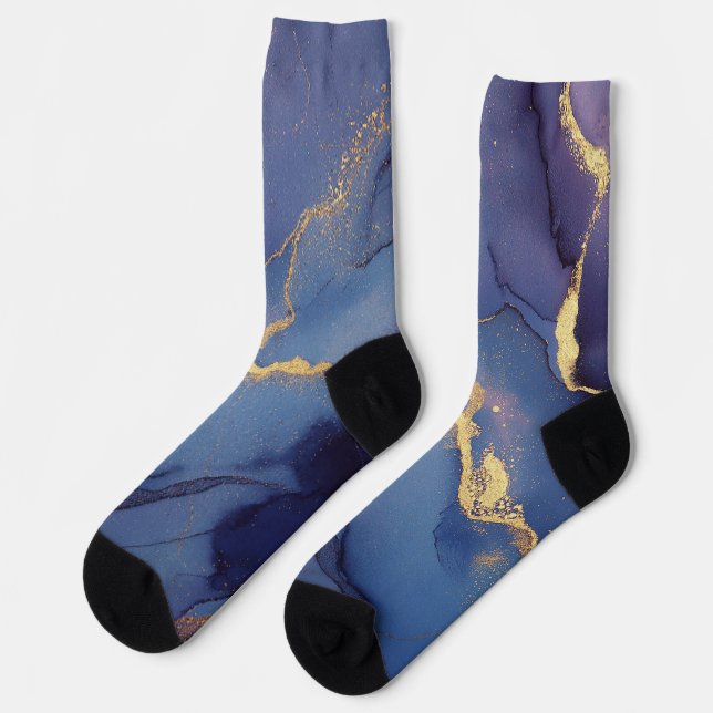 Chaussette Arrière - plan bleu avec stries et points d'or (Gauche)
