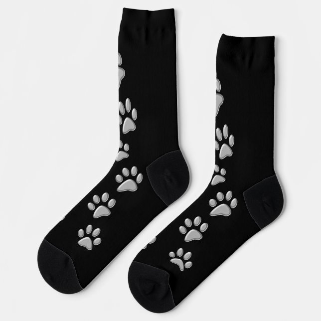 Chaussette Arrière - plan noir Silver Dog Paws Motif d'impres (Gauche)