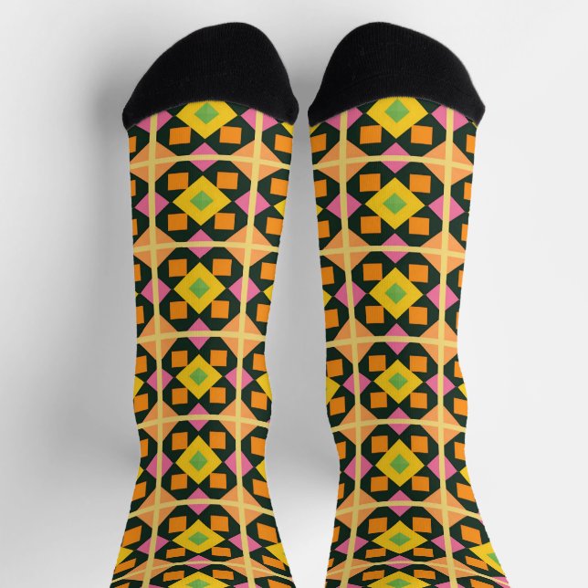 Chaussette Art abstrait géométrique avec des couleurs vives (Haut)