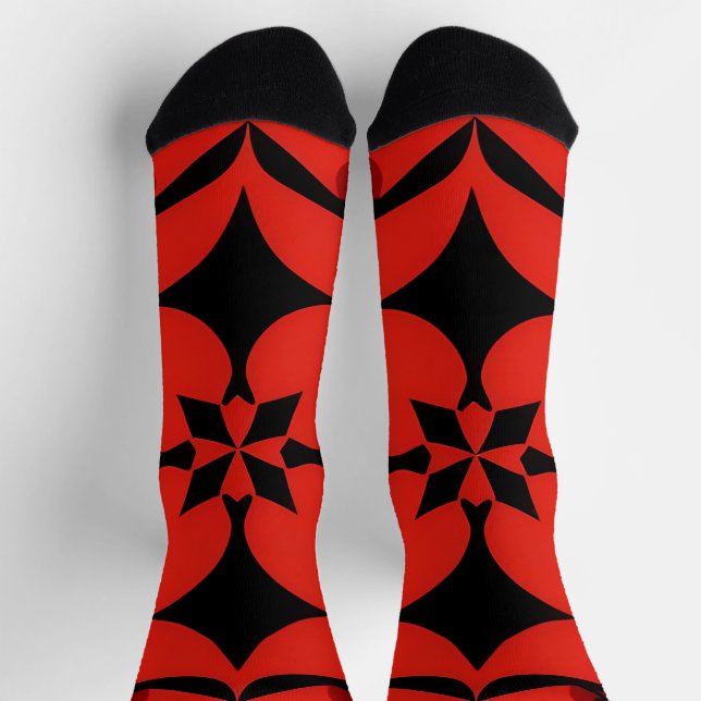 Chaussette Art abstrait géométrique rouge et noir (Haut)