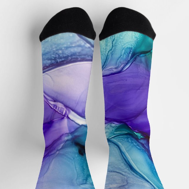 Chaussette Art abstrait liquide à l'encre d'alcool violet et  (Haut)