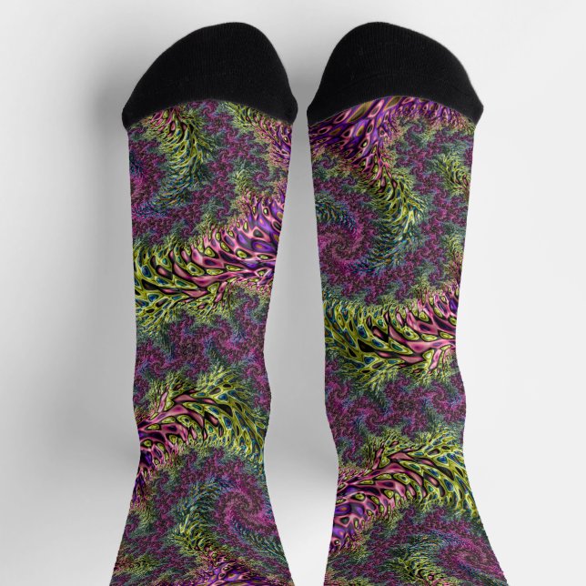 Chaussette Art abstrait numérique fractal funky groovy tripan (Haut)