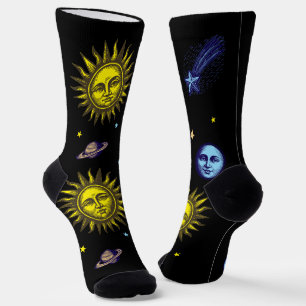 Chaussette Art céleste rétro Soleil Lune Étoiles Planète Comè