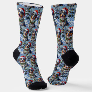 Chaussette Art de Noël d'hiver de Berger Australien Merle