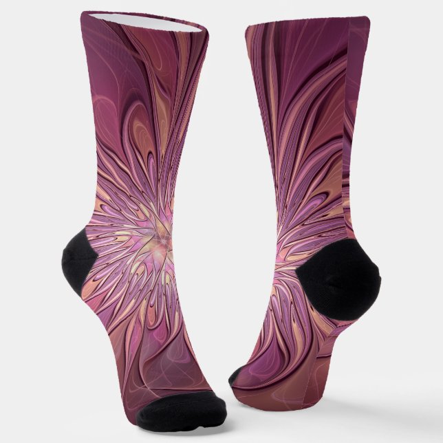 Chaussette Art floral fractal moderne abstrait couleurs de ba (Angulaire)