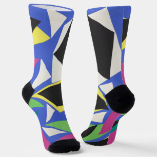 Chaussette Art géométrique abstrait découpé bleu de Matisse