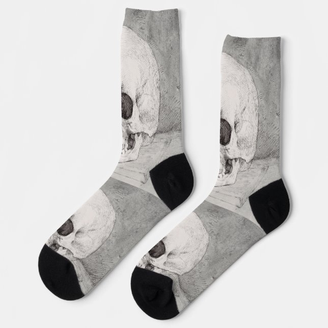 Chaussette Art graphique de crâne : conception d'encre minima (Gauche)