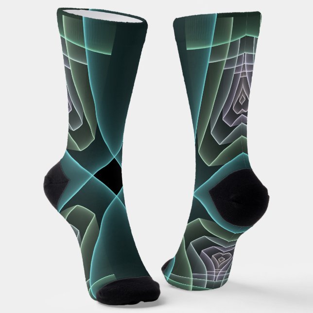 Chaussette Art graphique géométrique fractal sarcelle moderne (Angulaire)