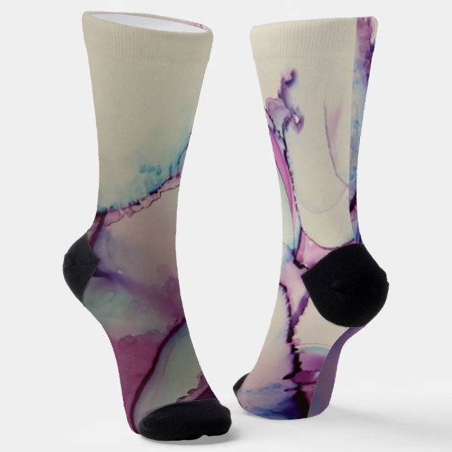 Chaussette Art Liquide Abstrait Encre Alcoolique Bleu Violet  (Angulaire)