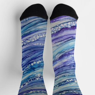 Chaussette Art Liquide Encre Alcoolique Abstrait Bleu Violet