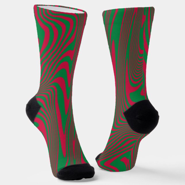 Chaussette Art Moderne Op-Art MCM Vert Rouge Noël (Angulaire)