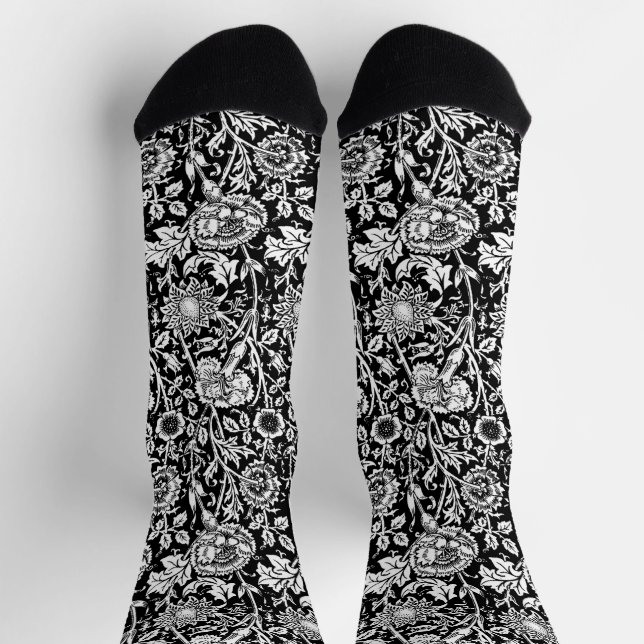 Chaussette Art Nouveau Carnation Damask, Black and White (Haut)