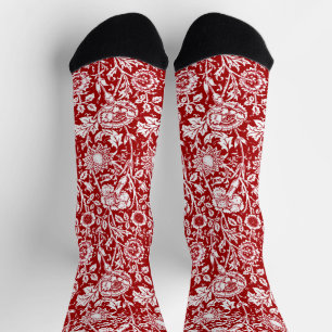 Chaussette Art Nouveau Carnation Damask, rouge et blanc