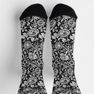 Chaussette Art Nouveau Damassé d'Oeillet, Noir et Blanc