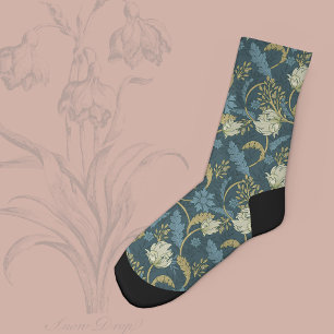 Chaussette Art Nouveau floral crème et bleu 