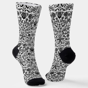 Chaussette Art Nouveau Hyacinth Imprimer, noir, blanc et gris