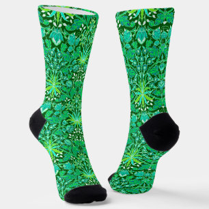 Chaussette Art Nouveau Hyacinth Print, Emerald Green