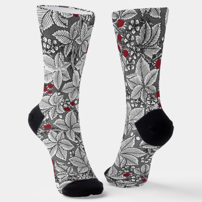 Chaussette Art Nouveau Strawberries and Leaves, Silver Gray (Angulaire)