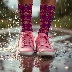 Chaussette Art populaire élégant Floral Rustique & Joli Bourg