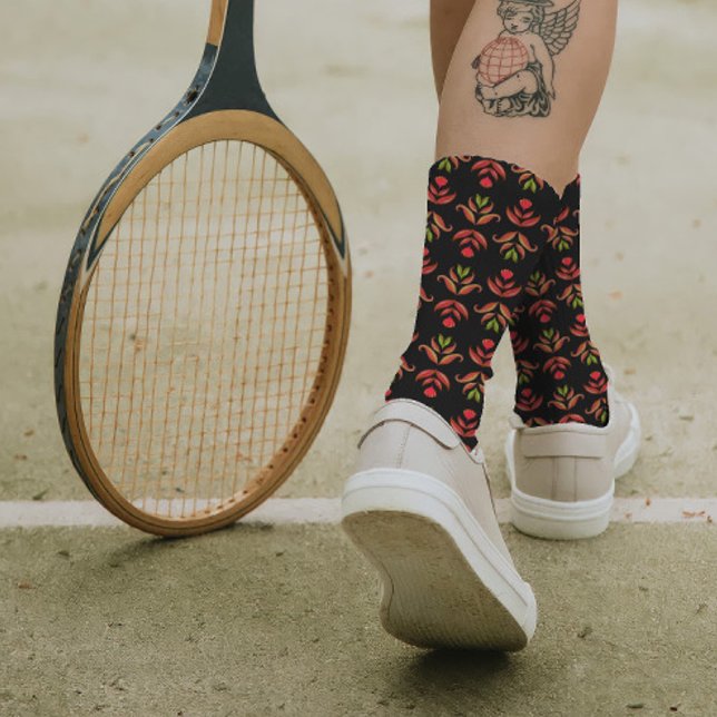 Chaussette Art populaire foncé Floral Imprimer Cosy Rustique  (Créateur téléchargé)