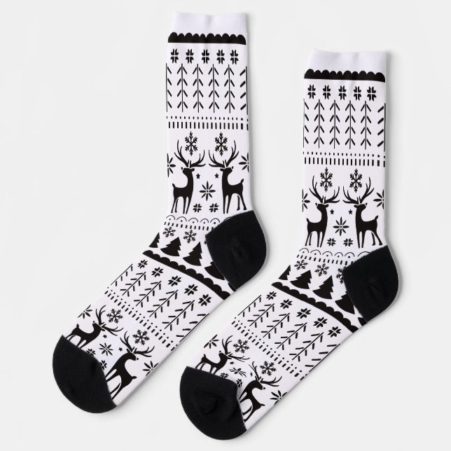 Chaussette Art populaire moderne rennes de Noël (Gauche)