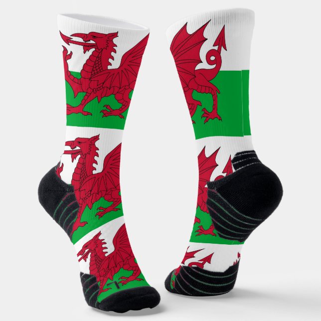 Chaussette Athletic Crew Sock avec drapeau du Pays de Galles, (Angulaire)