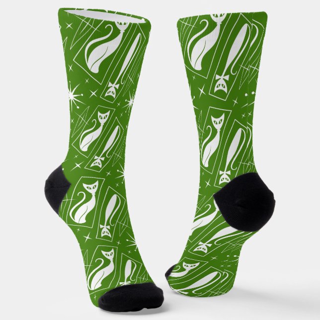 Chaussette Atomic Star Cat MidCentury Modern Christmas MCM (Angulaire)