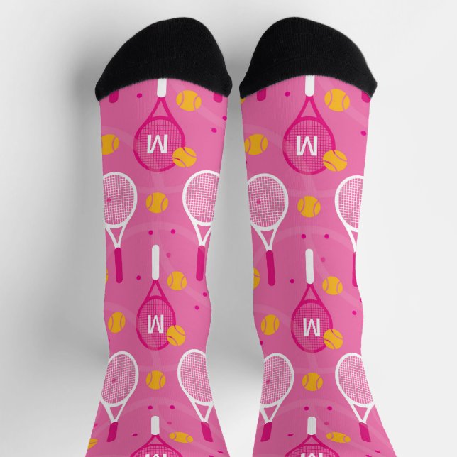 Chaussette Avec monogramme motif de raquettes de tennis rose  (Haut)