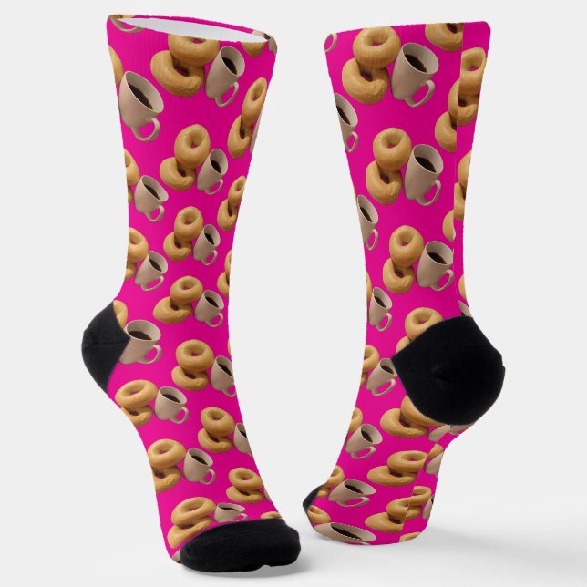 Chaussette Bagels et café Fond rose fuchsia (Angulaire)