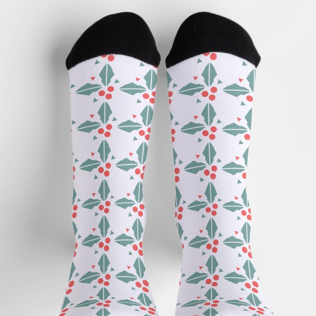 Chaussette Baie de houx géométrique de Noël festive (Haut)