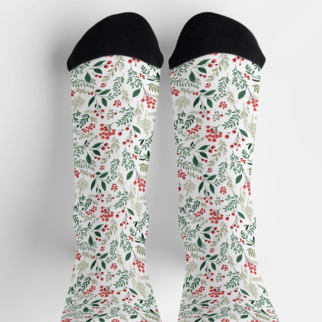 Chaussette Baies de houx rouges de Noël (Haut)
