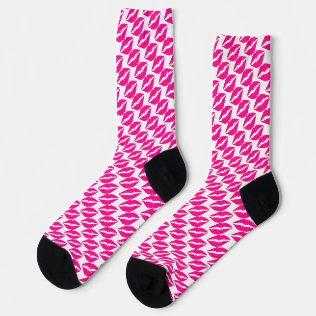Chaussette Baisers rose blanc mignon motif cravate (Gauche)