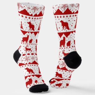 Chaussette Balayage nordique Animaux D'Hiver Rouge Et Blanc