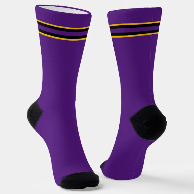 Chaussette Bande de sport noire et jaune sur violet (Angulaire)