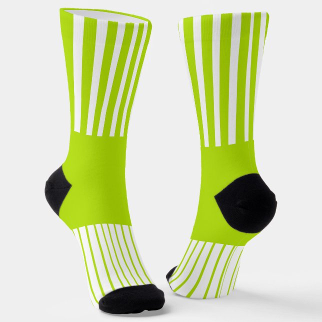 Chaussette Bandes de couleur Pop en Lime Vert et Blanc (Angulaire)